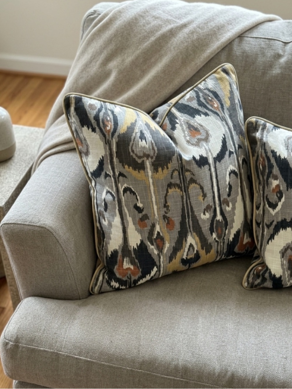 Robert Allen Ikat-Pattern 2 Accent Pillow Covers in Gray, Black & Gold Tones